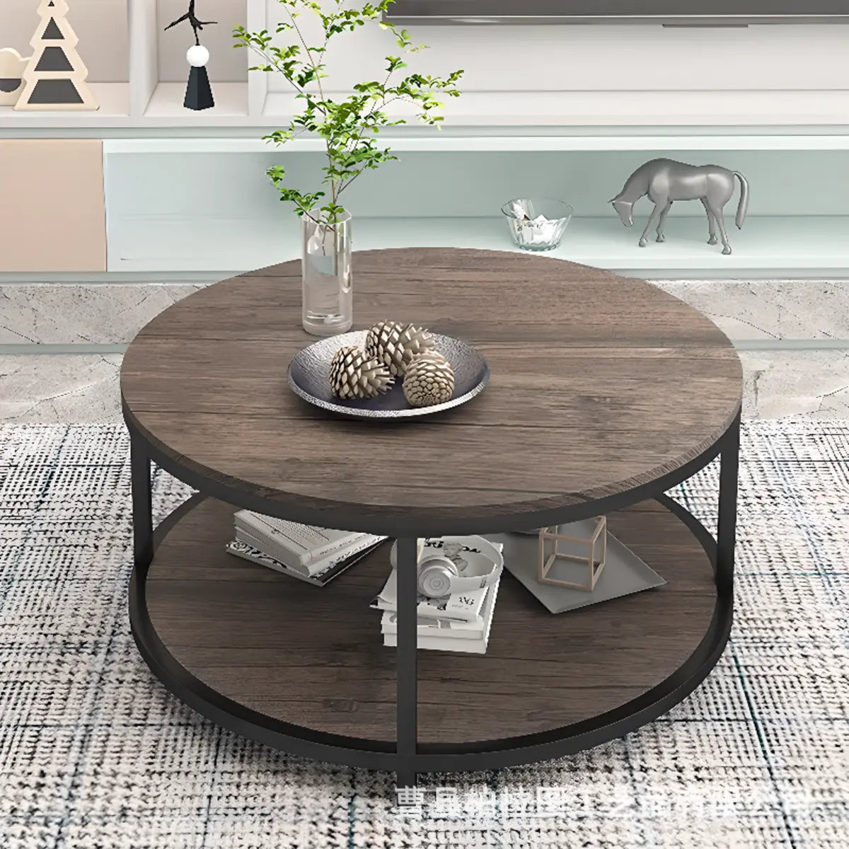 Simplicity Brown Wooden Round Four Legs Coffee Table Image - 1