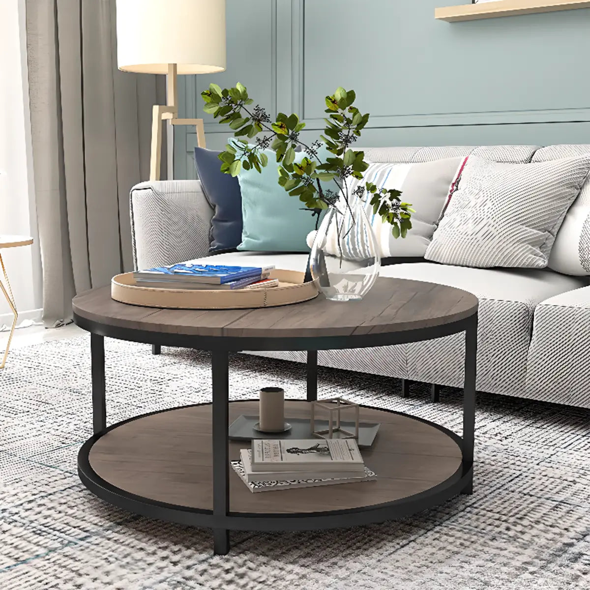 Simplicity Brown Wooden Round Four Legs Coffee Table Image - 2