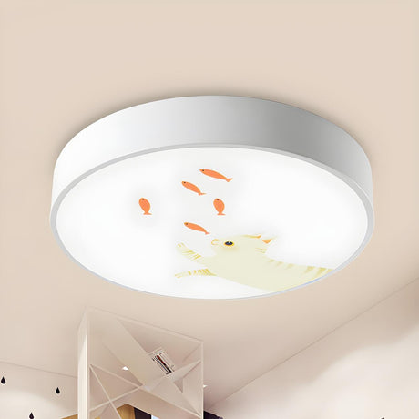 Simplicity Cat Fish White Round LED Flush Mount Light Image - 1