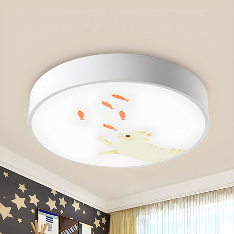 Simplicity Cat Fish White Round LED Flush Mount Light Image - 2