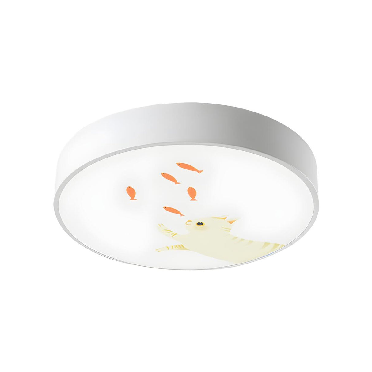 Simplicity Cat Fish White Round LED Flush Mount Light Image - 4