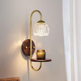 Simplicity Geometric Walnut Wood Shelf Wall Sconce Image - 2