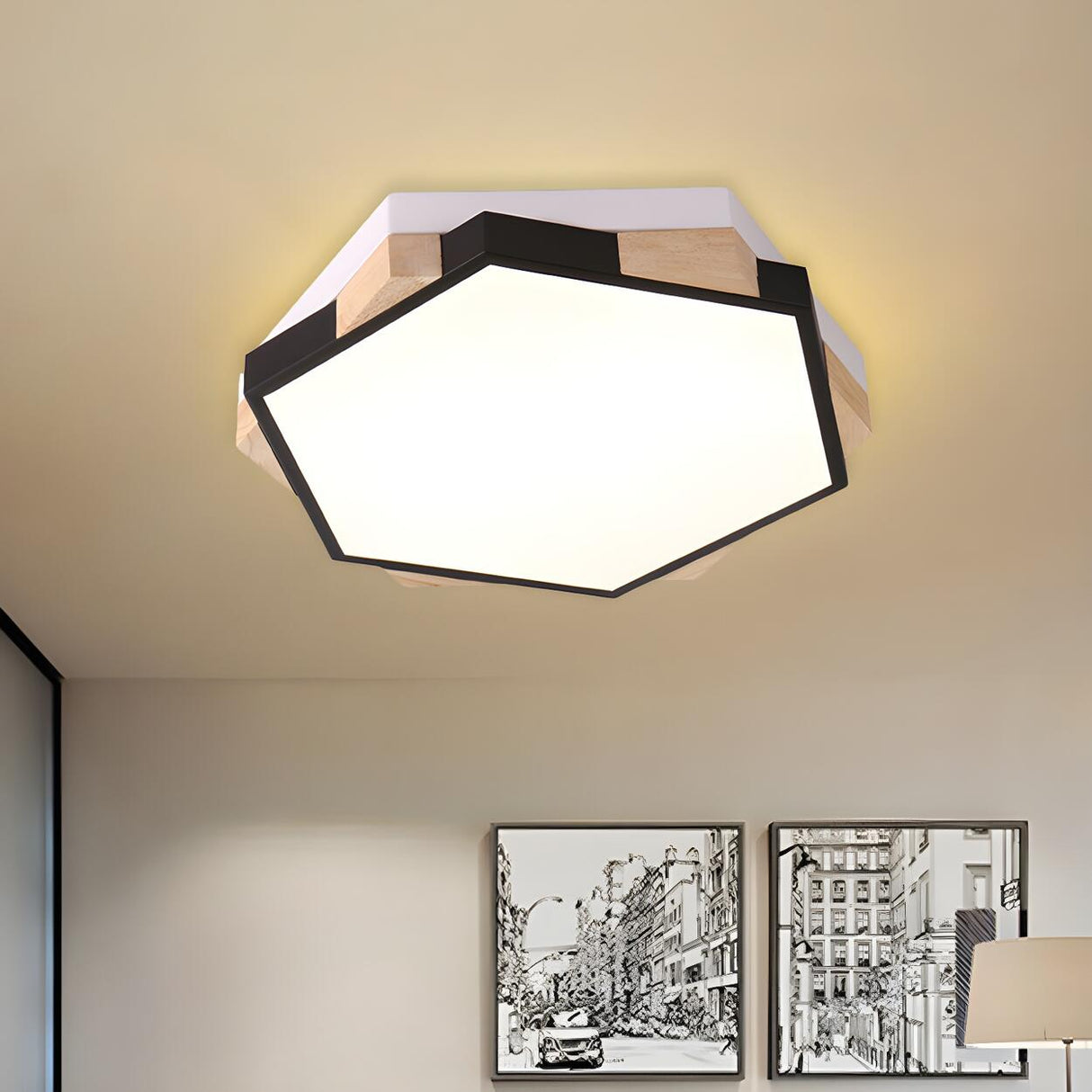 Simplicity Hexagon Small LED Flush Mount Ceiling Light Image - 2