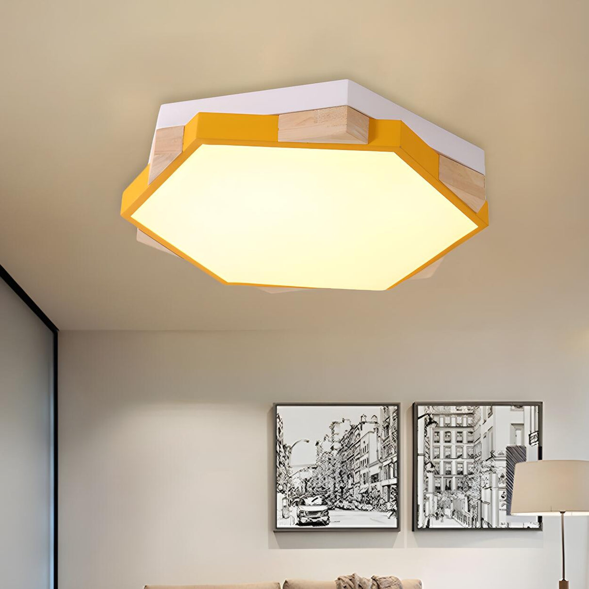 Simplicity Hexagon Small LED Flush Mount Ceiling Light Image - 7