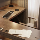 Simplicity Pine Espresso Wood L-Shaped Writing Desk Image - 11