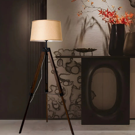 Simplicity Tripod and Cylinder Fabric Wood Floor Lamp Image - 1