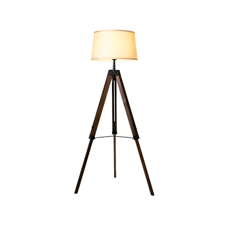 Simplicity Tripod and Cylinder Fabric Wood Floor Lamp Image - 2