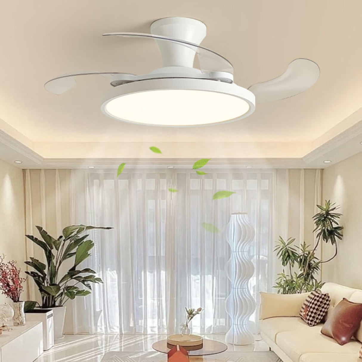 Simplicity White Clear Blades LED Ceiling Fan Light Image - 3