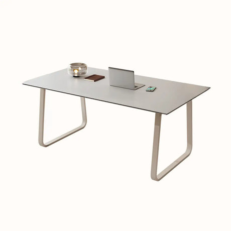 Simplicity White Stone Rectangular Sleith Writing Desk Image - 2