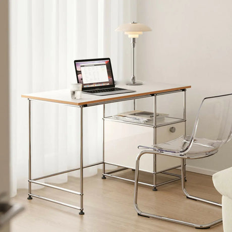 Simplicity White Wood Silver H-Shape Computer Desk Image - 1