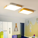 Simplicity Wood Square LED Flush Mount Ceiling Light Image - 1