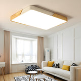 Simplicity Wood Square LED Flush Mount Ceiling Light Image - 3