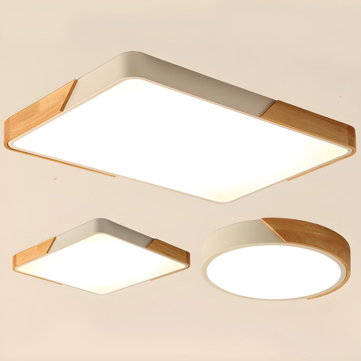 Simplicity Wood Square LED Flush Mount Ceiling Light Image - 4