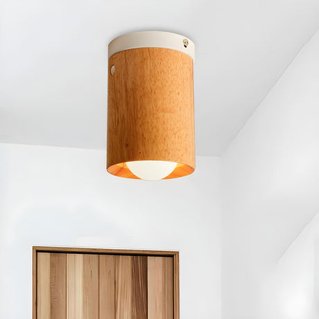 Simplicity Wooden Tubular Flush Mount Ceiling Light Image - 1