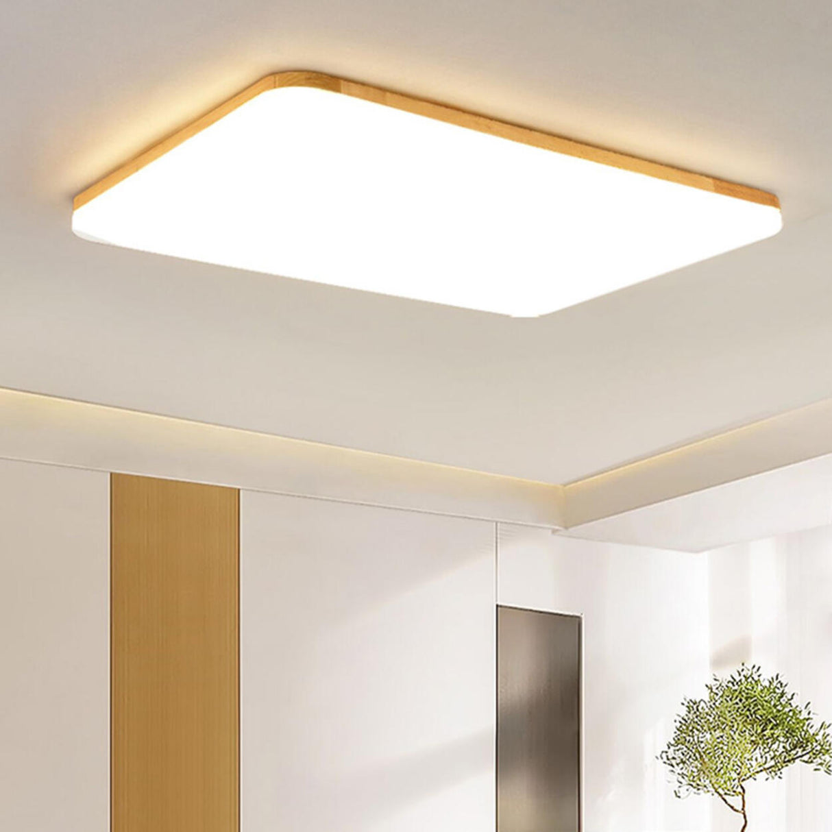 Simplistic Circular Wooden Flush Mount Ceiling Light Image - 13