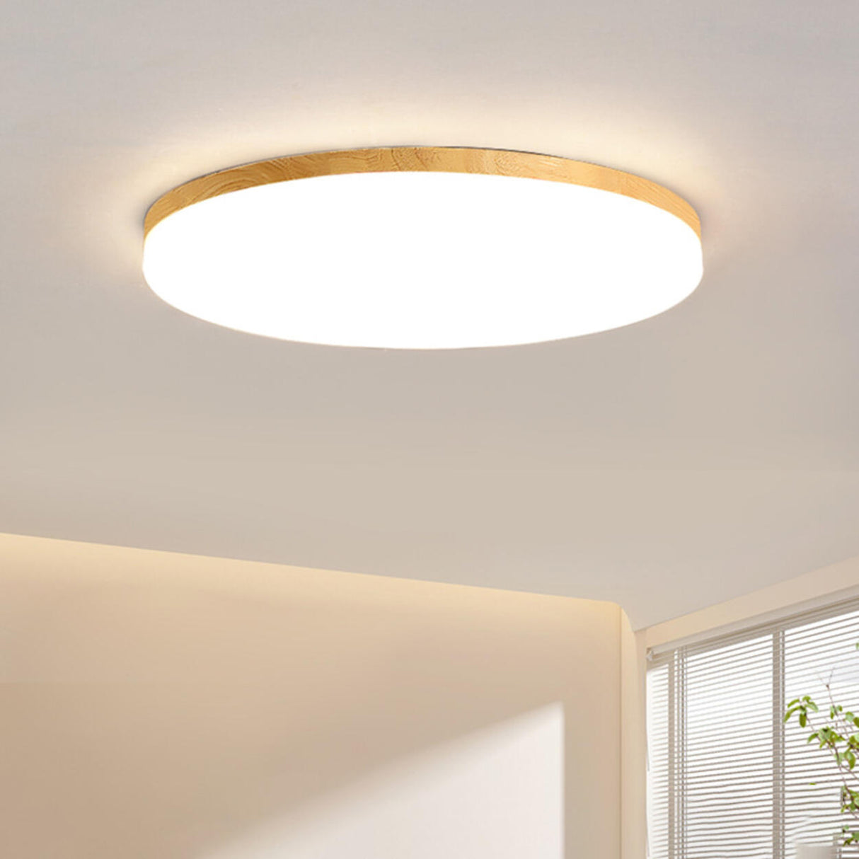 Simplistic Circular Wooden Flush Mount Ceiling Light Image - 3