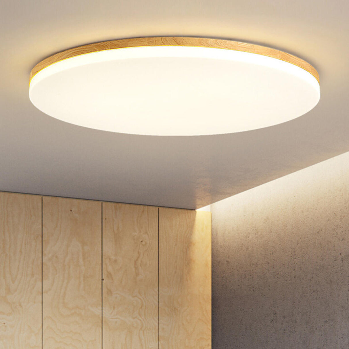 Simplistic Circular Wooden Flush Mount Ceiling Light Image - 4