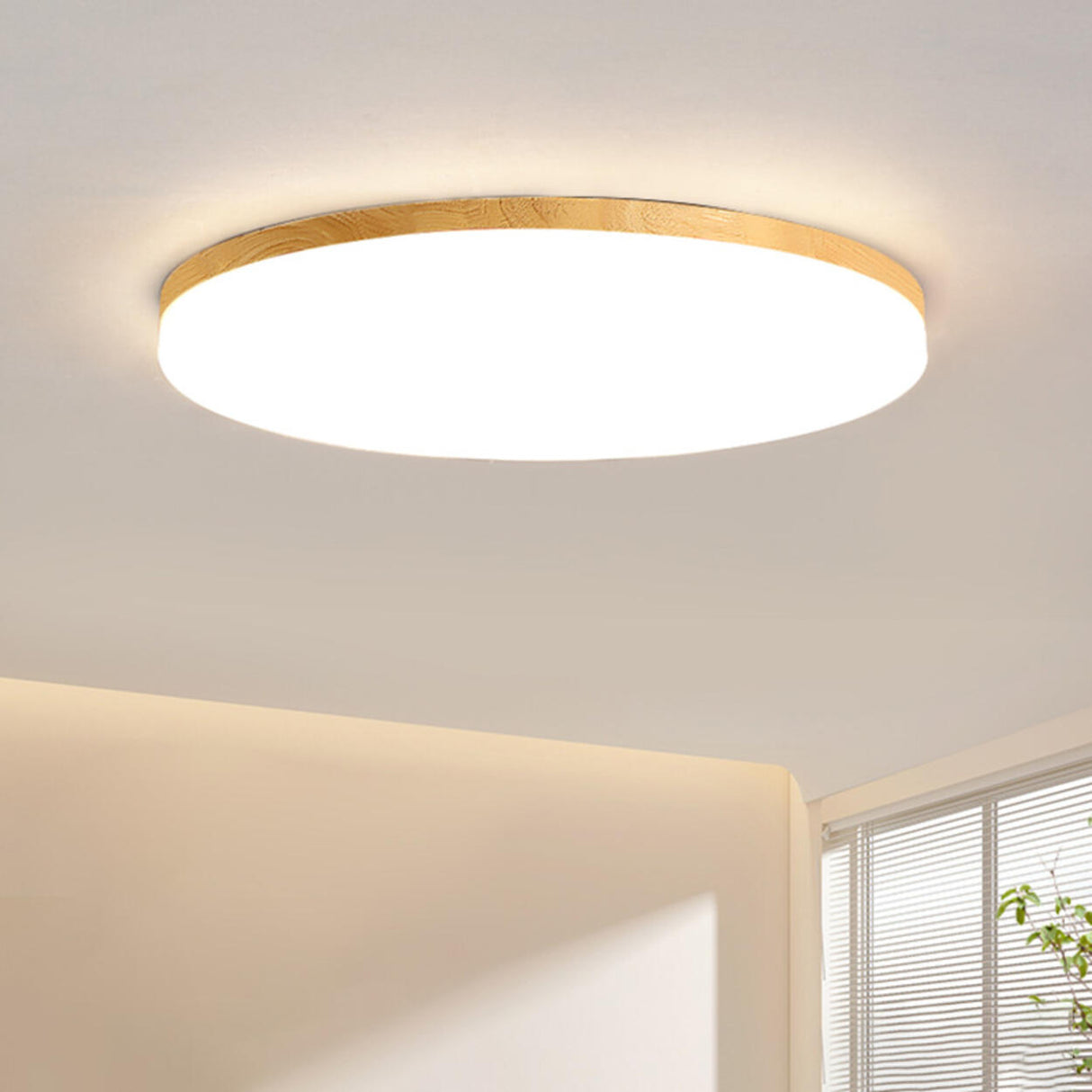 Simplistic Circular Wooden Flush Mount Ceiling Light Image - 5