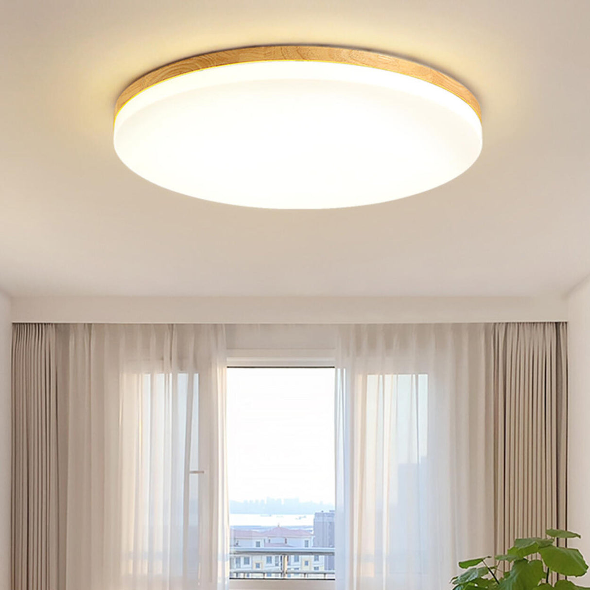 Simplistic Circular Wooden Flush Mount Ceiling Light Image - 6