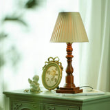 Simplistic Classical Fabric Lampshade Wooden Table Lamp Image - 1