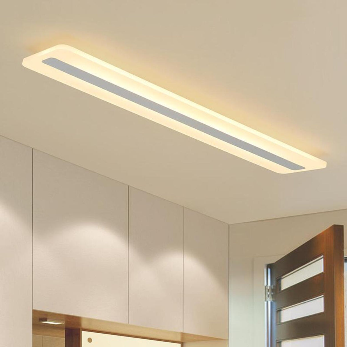 Simplistic Corridor White Strip LED Flush Mount Light Image - 1