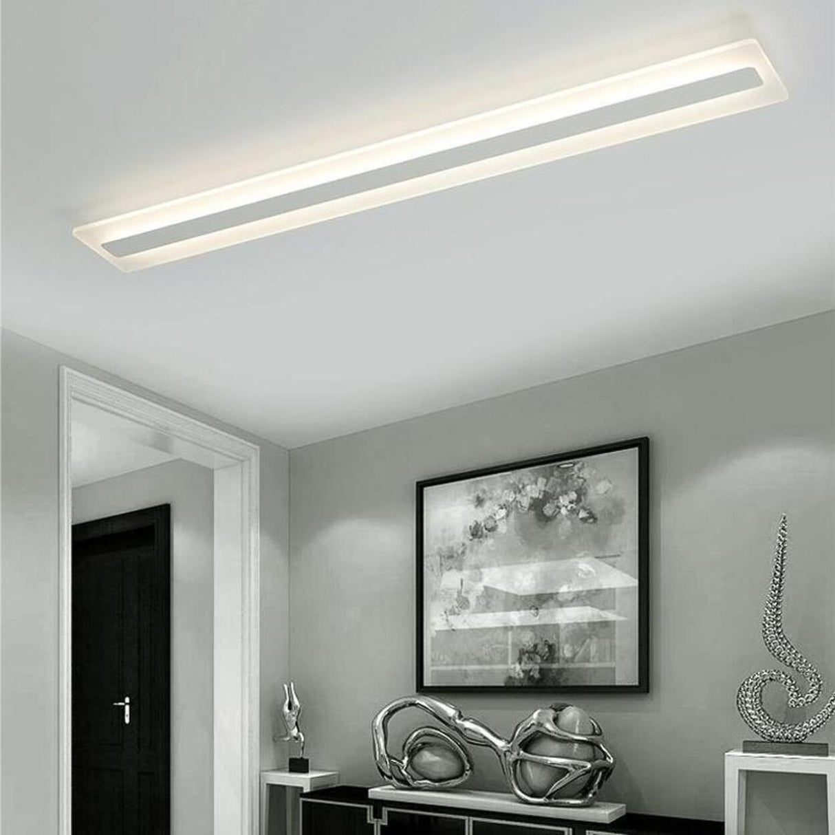 Simplistic Corridor White Strip LED Flush Mount Light Image - 4