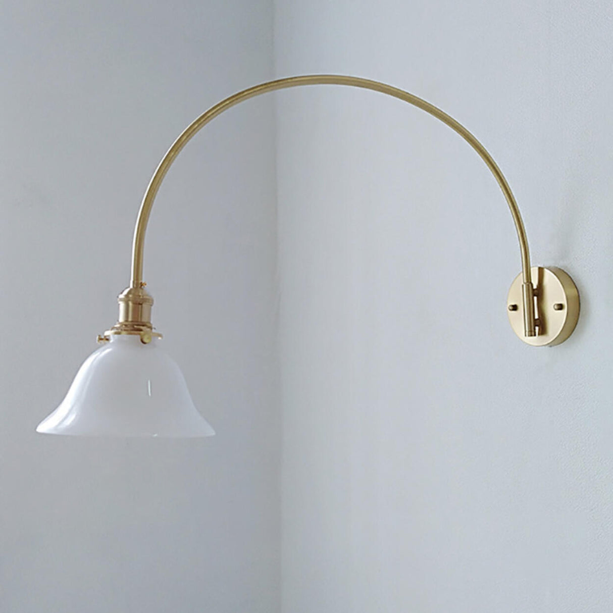 Simplistic Globe Glass Shade Gold Arc Wall Sconce Image - 10