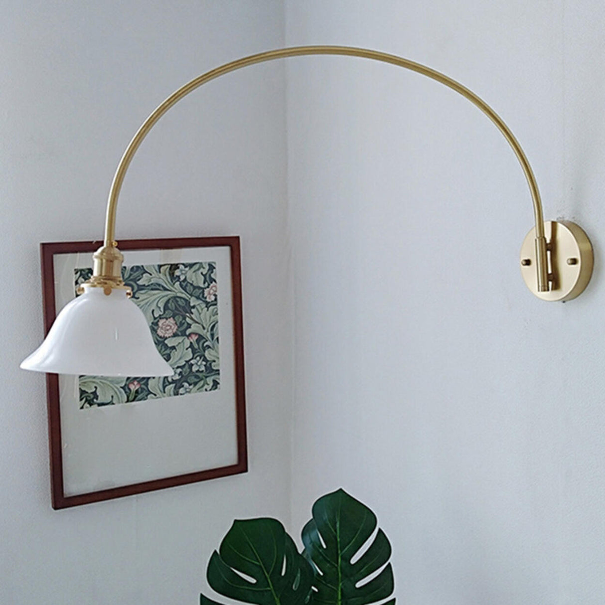 Simplistic Globe Glass Shade Gold Arc Wall Sconce Image - 16