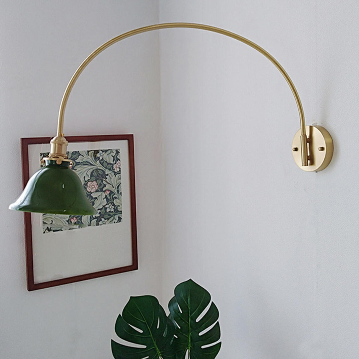 Simplistic Globe Glass Shade Gold Arc Wall Sconce Image - 17