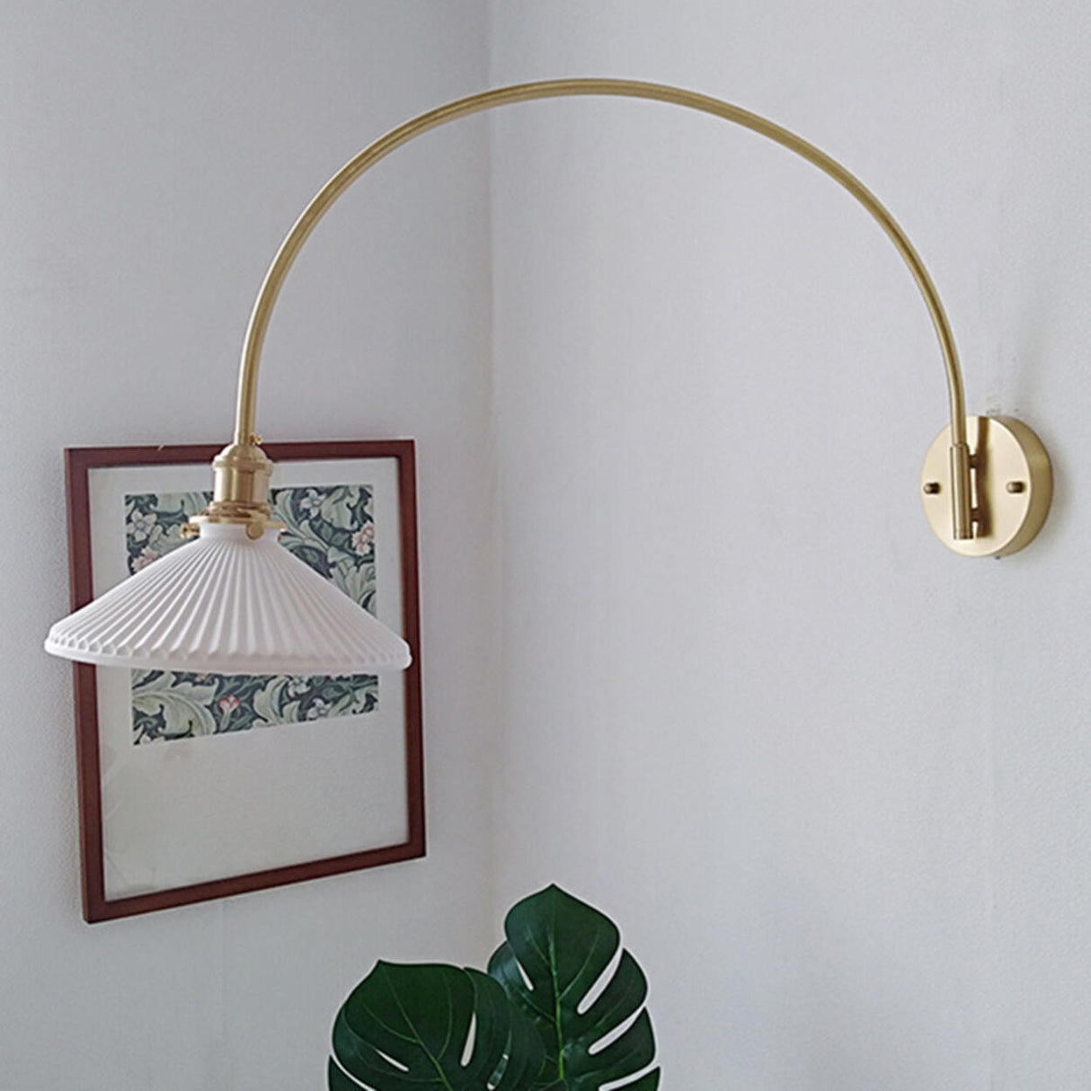 Simplistic Globe Glass Shade Gold Arc Wall Sconce Image - 20