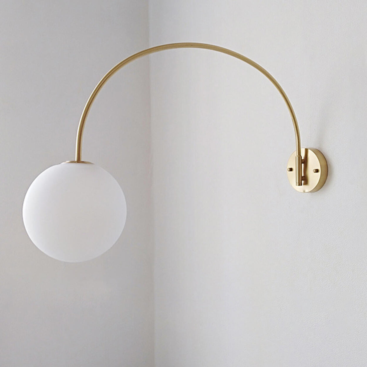 Simplistic Globe Glass Shade Gold Arc Wall Sconce Image - 6