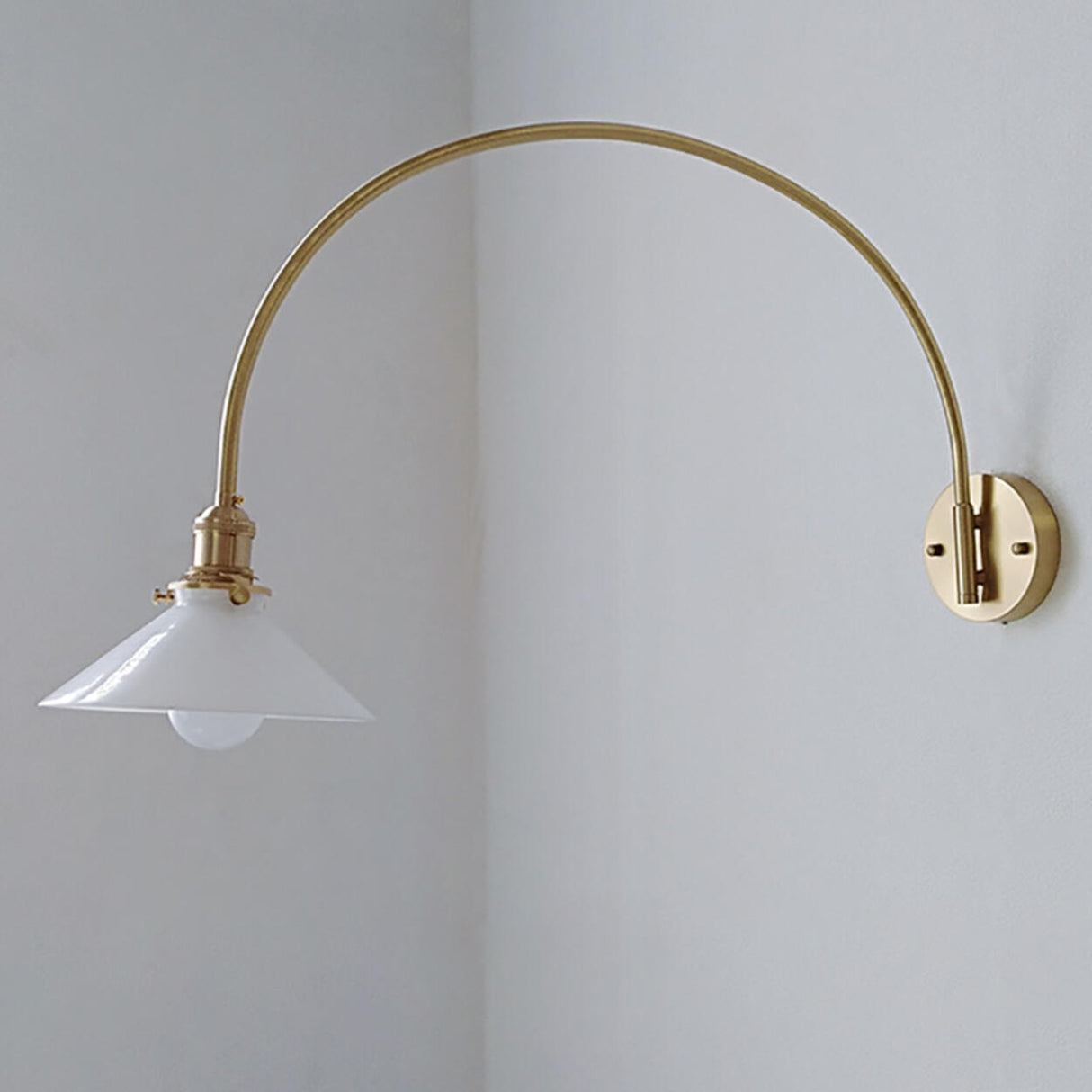 Simplistic Globe Glass Shade Gold Arc Wall Sconce Image - 7