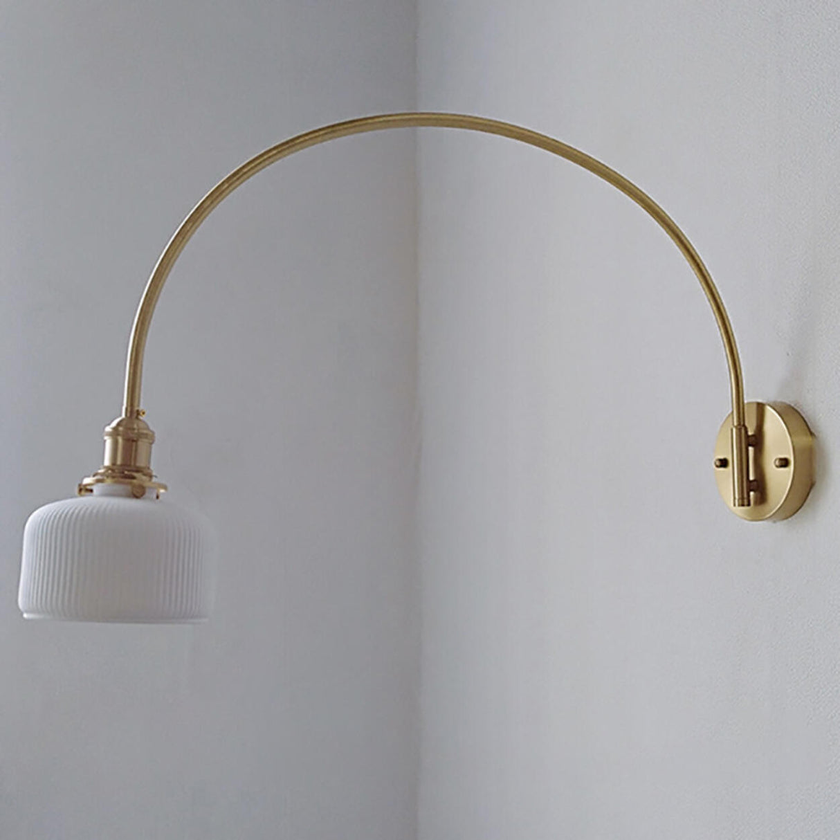 Simplistic Globe Glass Shade Gold Arc Wall Sconce Image - 9