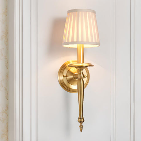 Simplistic Gold Cylinder Fabric Bedroom Wall Sconce Image - 2