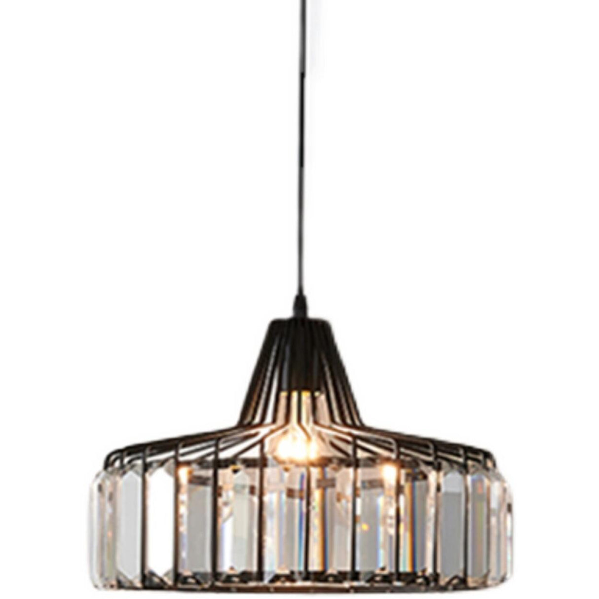 Simplistic Modern Clear Rock Crystal Drum Pendant Light Image - 10