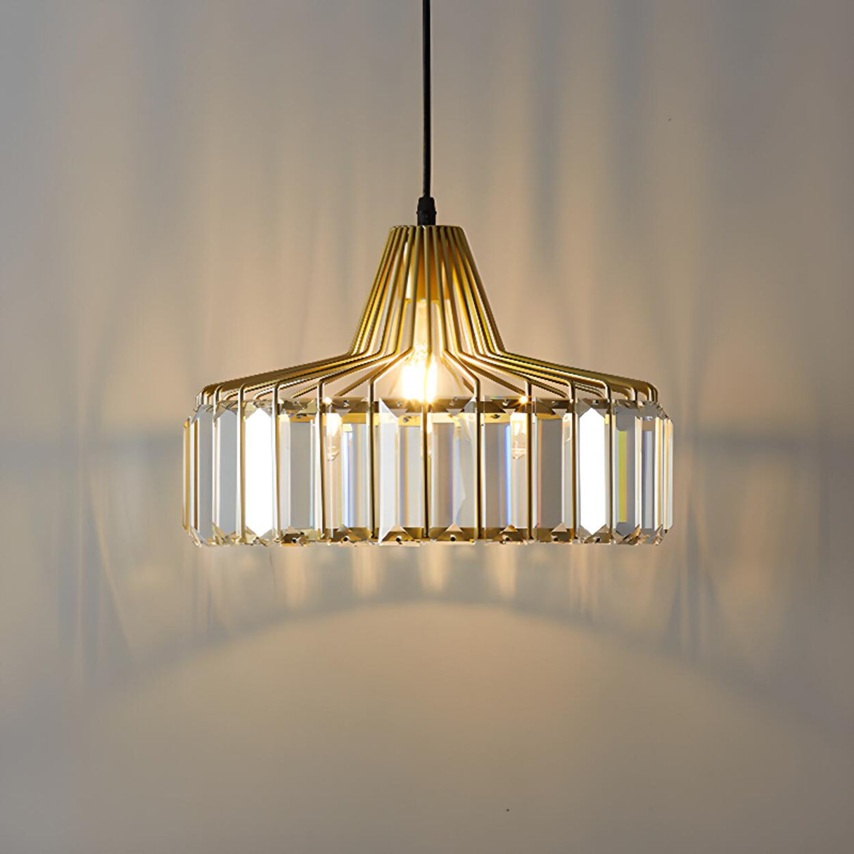 Simplistic Modern Clear Rock Crystal Drum Pendant Light Image - 14