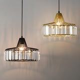 Simplistic Modern Clear Rock Crystal Drum Pendant Light Image - 16