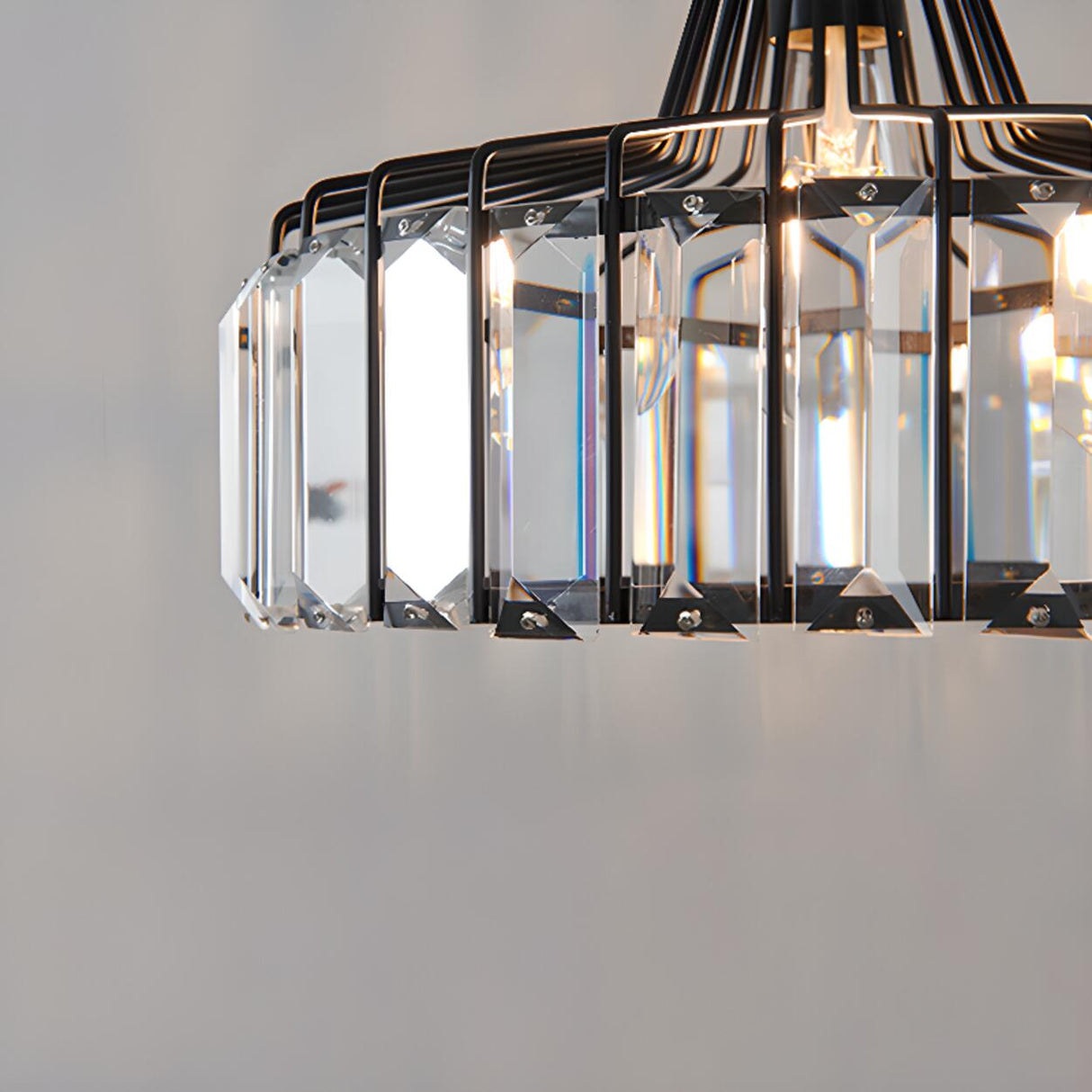 Simplistic Modern Clear Rock Crystal Drum Pendant Light Image - 18