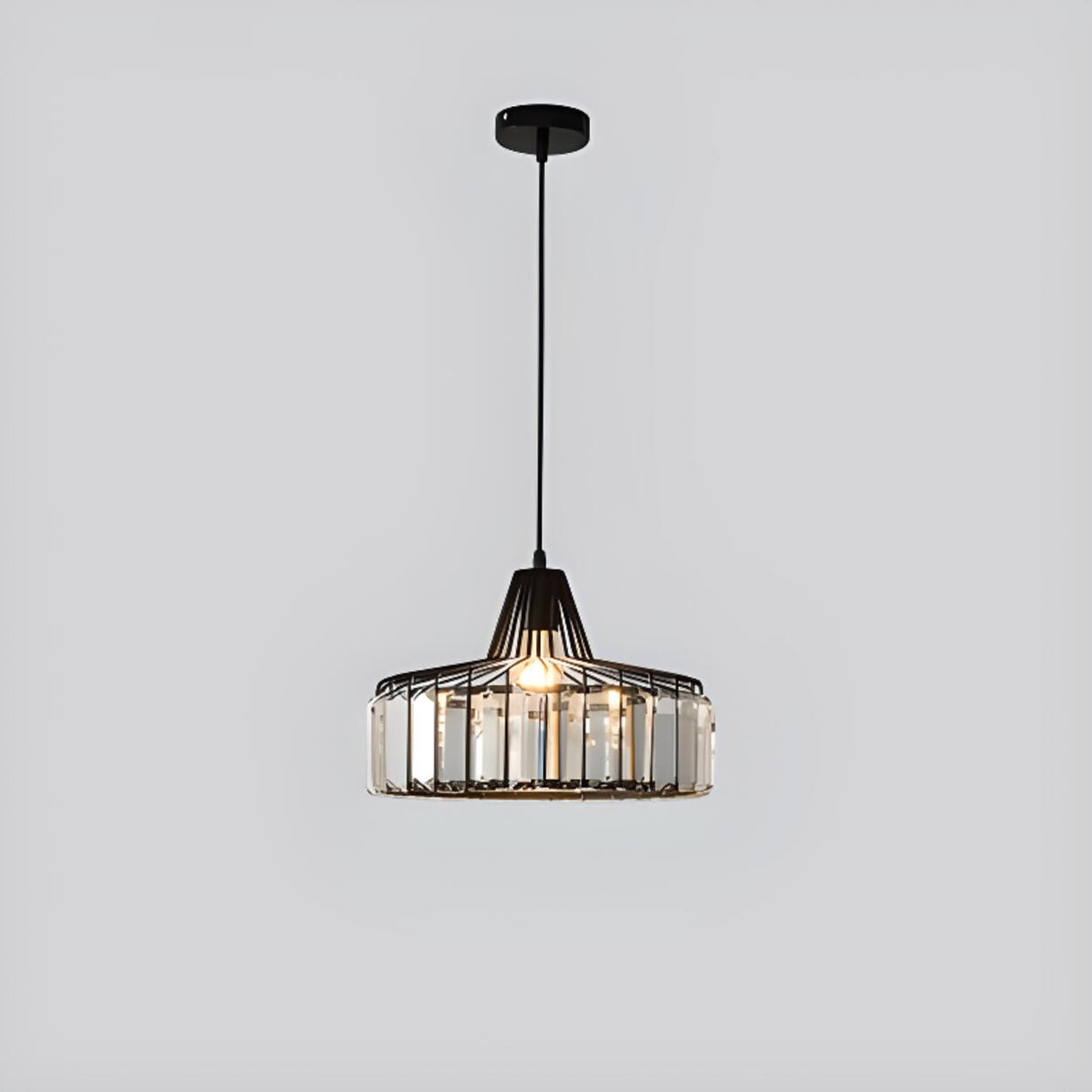 Simplistic Modern Clear Rock Crystal Drum Pendant Light Image - 6