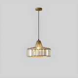 Simplistic Modern Clear Rock Crystal Drum Pendant Light Image - 7