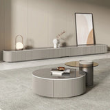 Simplistic Rectangle Grey Stone Drawers Long TV Stand Image - 2