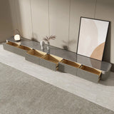 Simplistic Rectangle Grey Stone Drawers Long TV Stand Image - 3