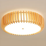 Simplistic Wooden Drum Flush Mount Light Dining Room Image - 3