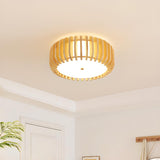 Simplistic Wooden Drum Flush Mount Light Dining Room Image - 4