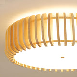 Simplistic Wooden Drum Flush Mount Light Dining Room Image - 9