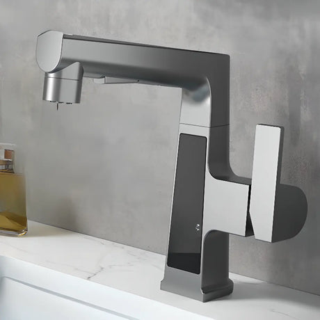 Single Handle Square White Swivel Spout Bathroom Faucet Image - 2