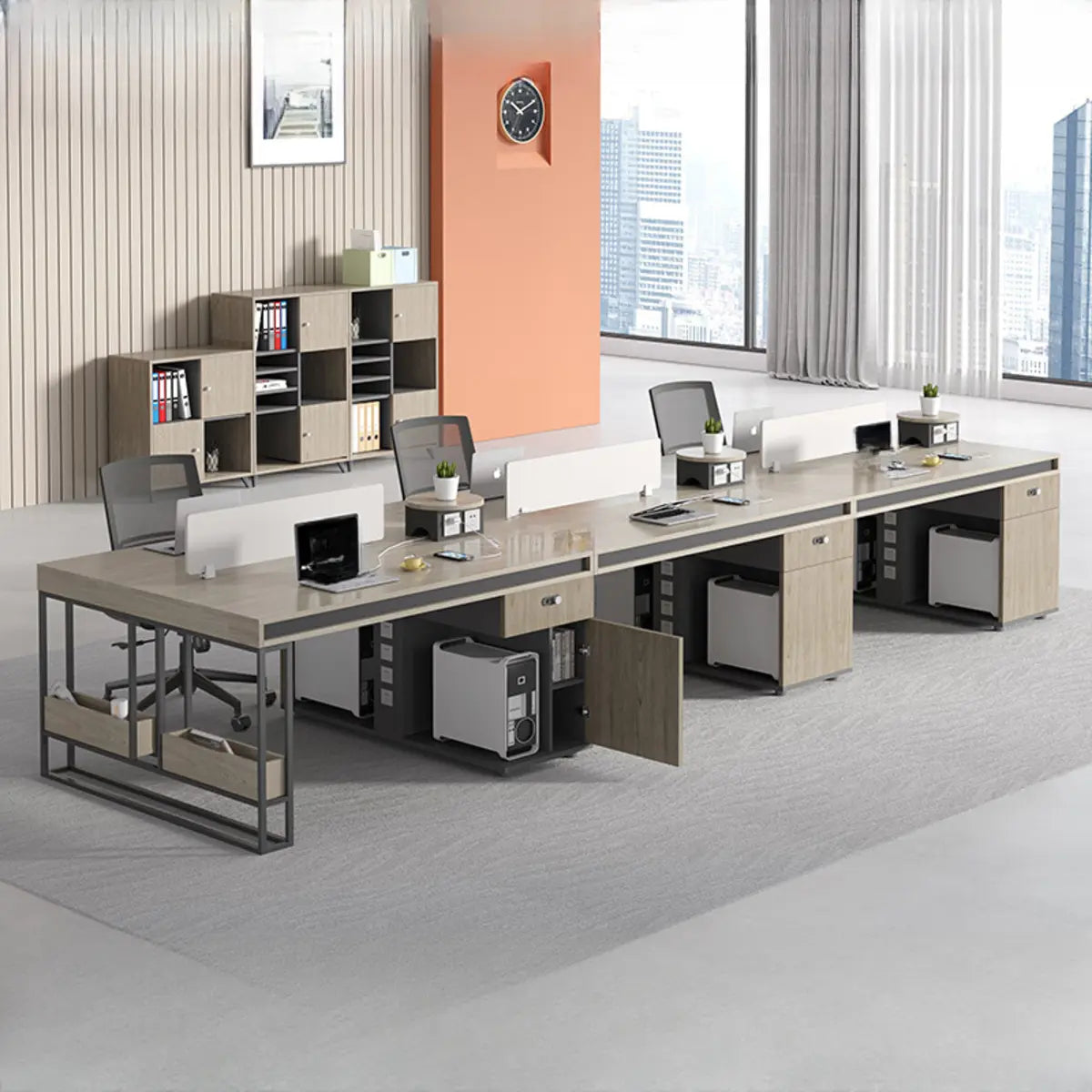 Single Pedestal Wood Gray Large Storage Office Furniture Set Image - 1