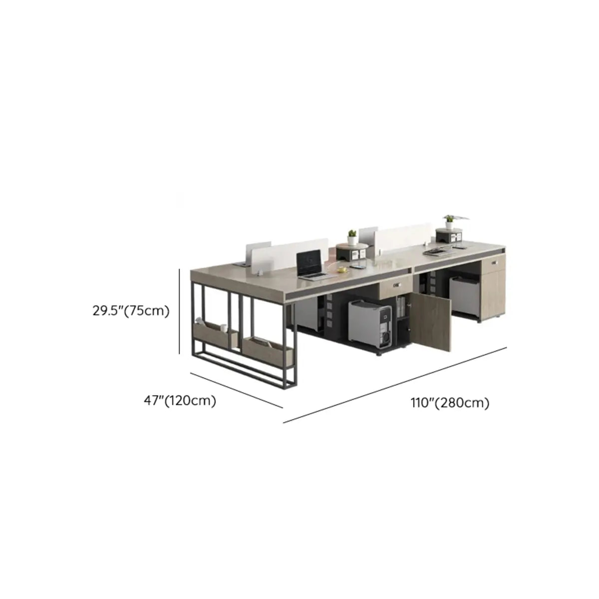 Single Pedestal Wood Gray Large Storage Office Furniture Set Image - 22