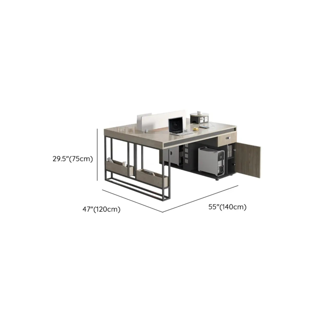 Single Pedestal Wood Gray Large Storage Office Furniture Set Image - 27