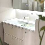 Single Sink Cream Ceramic Top Wood Storage Bathroom Vanity Image - 1